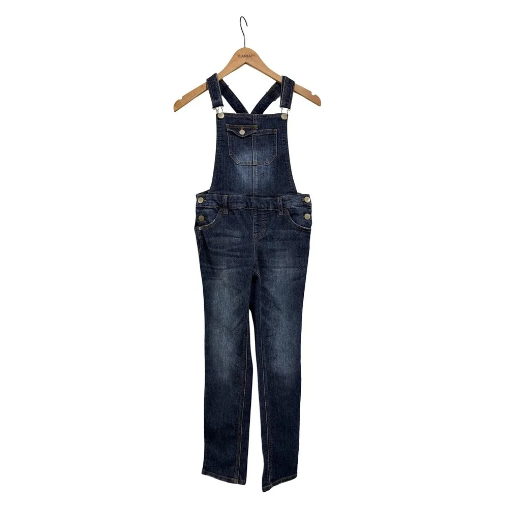 Cherokee Girls Dark Wash Denim Bib Overalls Size Large L/G Straight Leg Stretch